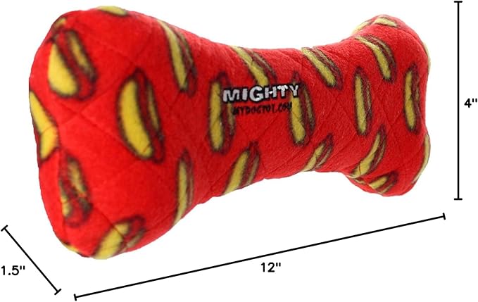 MIGHTY- NO Stuff Bone– Squeaky Plastic Core. 2-in-1 Toy. Made Durable, Strong & Tough. Interactive Play Dog Toy (Tug, Toss & Fetch). It Floats. (Red, Large 2 Pack)