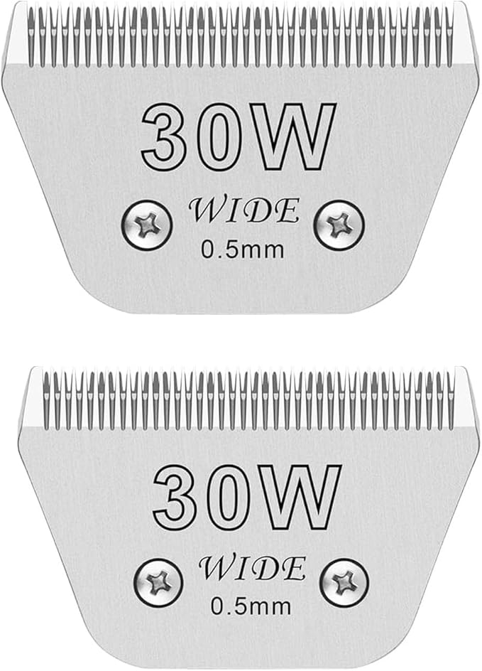 Audoc 2PCS 30W Wide Blades for Dog Grooming Blades Compatible with Andis,Oster A5,Wahl km10 Dog Clippers,Size-#30W, 1/50 Inch Cut Length (0.5mm) (2pcs #30W)
