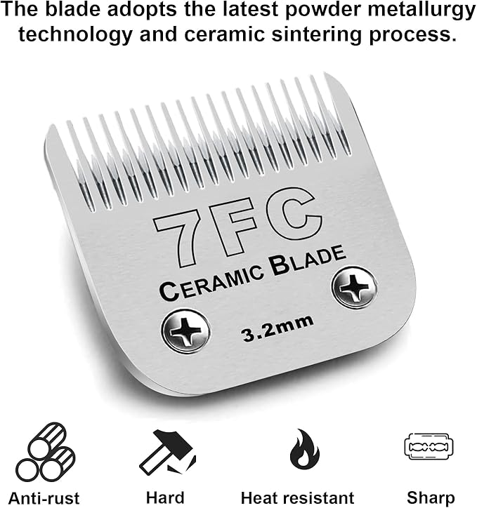 Audoc 3PCS 7FC Blades for Dog Grooming Blades Compatible with Andis,Oster A5,Wahl km10 Dog Clippers,Size-7FC, 1/8-Inch (3.2mm) Cut Length (3pcs #7FC (3.2mm))