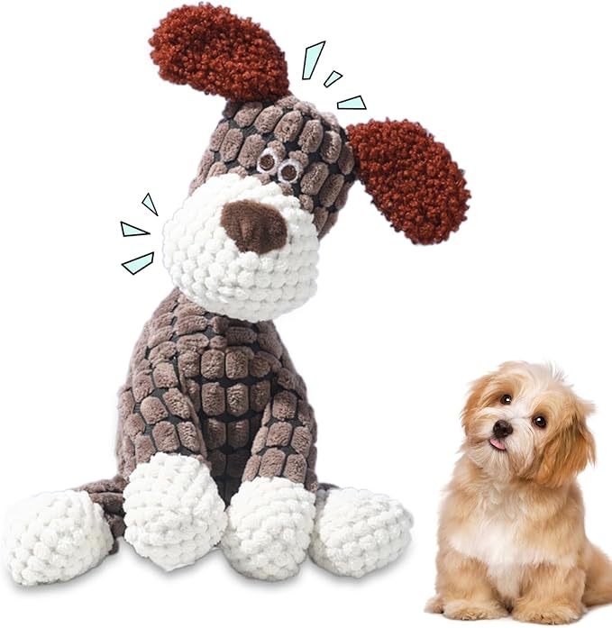 Indestructible Lush Squeaky Toys Indestructible Chew Toy, New Durable Plush Dog Toys for Aggressive Chewers, for Small Medium Large Dogs (Brown Dog)