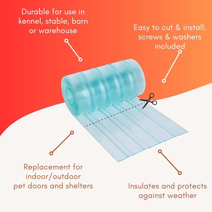 Dog Door Replacement Vinyl Flaps for Doggy Door- DIY Pet Shelter XL Plastic Strips - for Dog Houses, Kennels, Pet Doors, Chicken Coop - Complete with Hardware and Treat Chew Toy