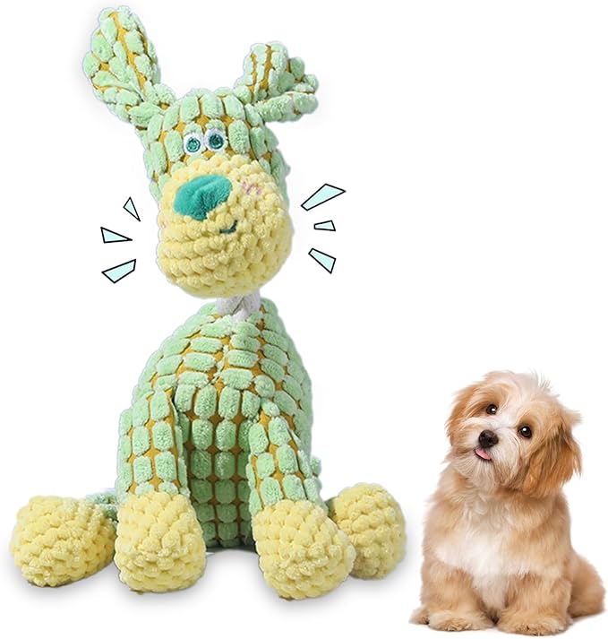Indestructible Lush Squeaky Toys Indestructible Chew Toy, New Durable Plush Dog Toys for Aggressive Chewers, for Small Medium Large Dogs (Green Dog)
