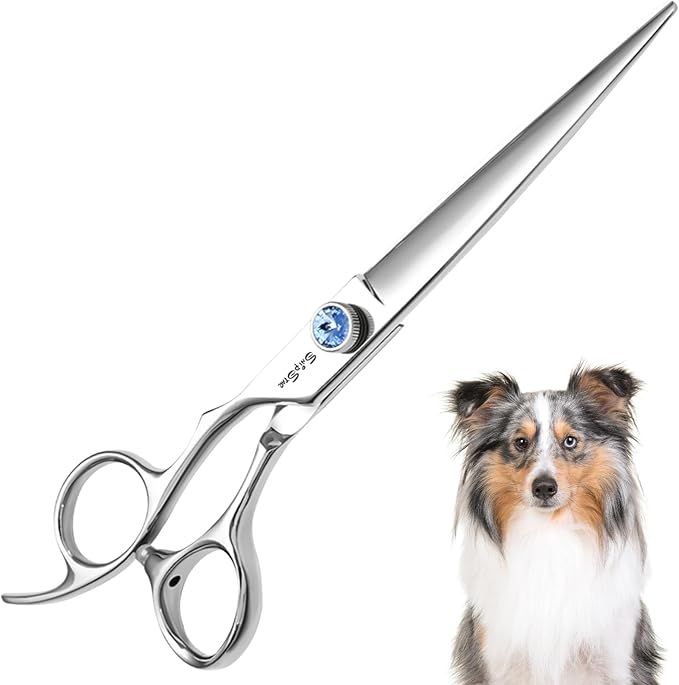 7 Inch Left Handed Dog Grooming Scissors, Japanese VG10 Steel Professional Pet Shears, Straight Dog Cutting Scissors with Safety Noiseless Blunt Tip, Sharp Trimming Shearing for Dogs Cats