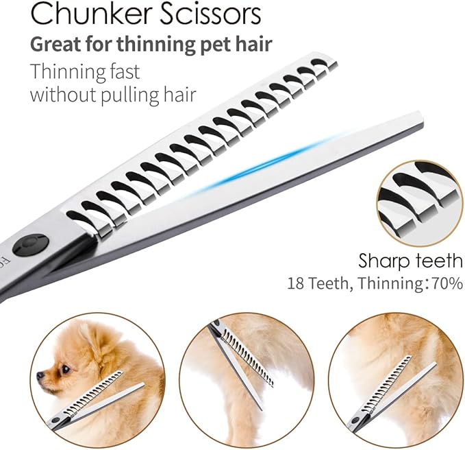 Professional 7.5" Dog Grooming Scissors Kit 4pcs, JP 440C Stainless Steel Curved Blender Straight Chunker Shears for Dog Cat and Pets (7.5 in Kit, Gold)
