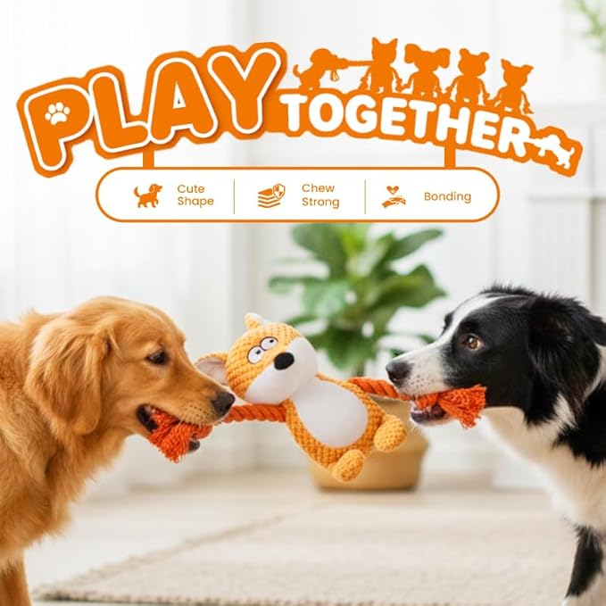 Plush Dog Chew Toys,2026 New Squeaky Dog Toy for Aggressive Chewers, Indestructible Dog Toy for Small Medium Large Dogs to Keep Them Busy Puppy Teething Toy (Hippopotamus)