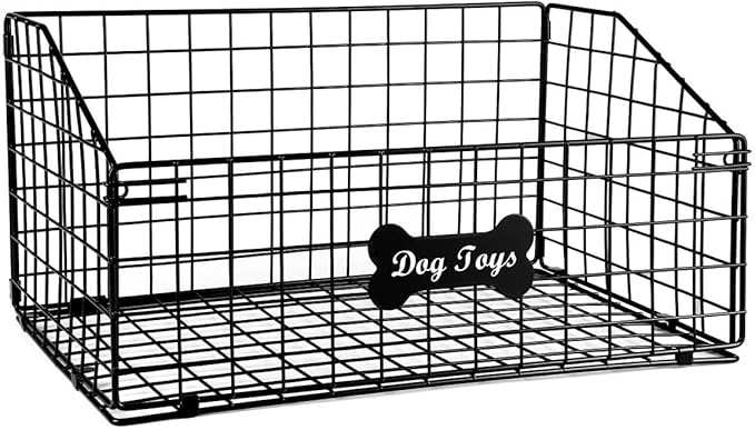Geyecete Toy box for dogs large Dog Toy organizer Pet wire folding basket DOY TOY container dog toy box-Chew-Proof Dog Food Toy Storage-Black