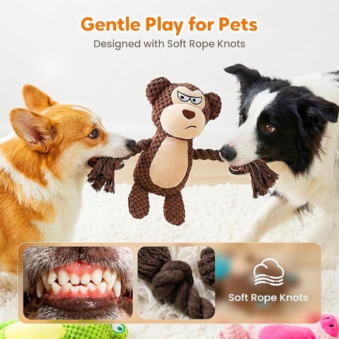 Plush Dog Chew Toys,2026 New Squeaky Dog Toy for Aggressive Chewers, Indestructible Dog Toy for Small Medium Large Dogs to Keep Them Busy Puppy Teething Toy (Monkey)