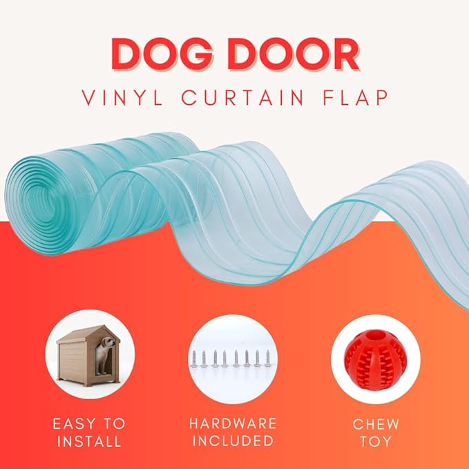 Dog Door Replacement Vinyl Flaps for Doggy Door- DIY Pet Shelter XL Plastic Strips - for Dog Houses, Kennels, Pet Doors, Chicken Coop - Complete with Hardware and Treat Chew Toy