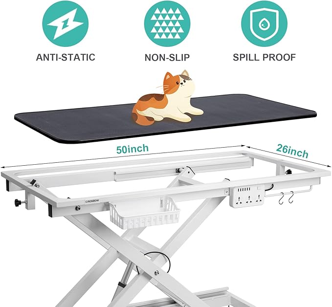 49'' Electric Dog Grooming Table, Ergonomic 400lbs Heavy Duty Grooming Table for Large Dogs at Home with 2 Nooses/Tool Organizer/Adjustable Arm/Foot Control (White)