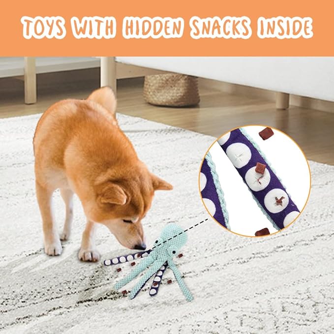 2-Pack Stuffing Free Octopus Dog Toy – Squeaky Octopus Dog Toys for Small, Medium & Large Breeds – Durable Crinkle Plush Chew Toy with Squeaker for Puppy Teething & Training