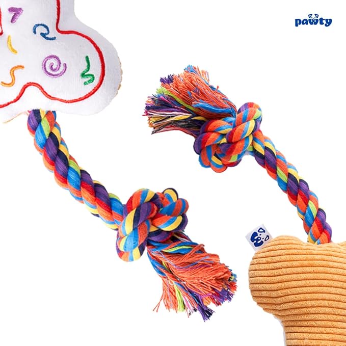 Love Bone Interactive Dog Toy - Interactive Tug Rope Pet Toy - Cute Unique Design Party Pride Love Gift - Small Medium Puppy - Durable Chew Resistant Plush with Squeaker for Teething