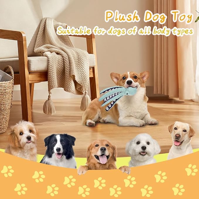2-Pack Stuffing Free Octopus Dog Toy – Squeaky Octopus Dog Toys for Small, Medium & Large Breeds – Durable Crinkle Plush Chew Toy with Squeaker for Puppy Teething & Training