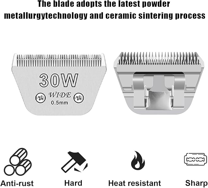 Audoc 2PCS 30W Wide Blades for Dog Grooming Blades Compatible with Andis,Oster A5,Wahl km10 Dog Clippers,Size-#30W, 1/50 Inch Cut Length (0.5mm) (2pcs #30W)
