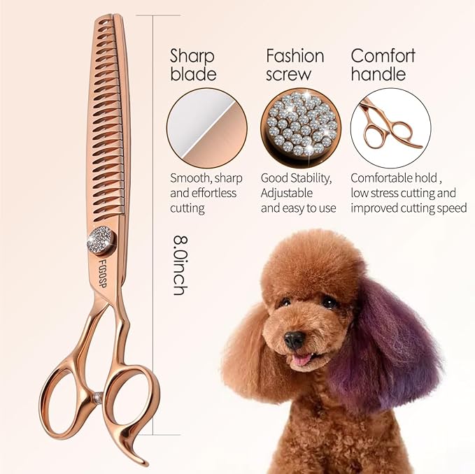 Chunkers Dog Grooming Scissoes 8'' Rose Gold Titanium Professional Thinning Shears for Large Dogs Poodle 26 Teeth Pet Grooming Scissor Japan 440C 70% Thinning Rate (8,Chunker)