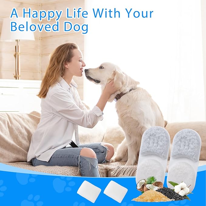 12+12PCS Dog Water Fountain Filters Replacement Compatible with MAILOFY 14L/3.7Gal Dog Water Bowl Filter, Activated Carbon & Sponges for Stainless Steel Dog Fountain
