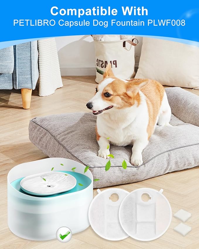 12 Pack Dog Water Fountain Filter Compatible with Petlibro Filtered Water Bowl for Dogs, Pet Fountain Filters for Cat Water Fountain 2.1Gal/8L Capsule Dog Fountain PLWF008