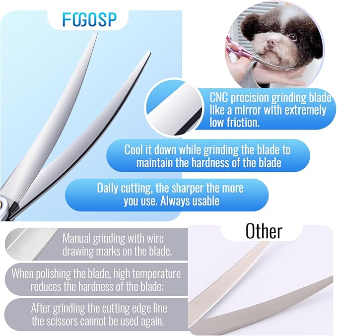 Professional Curved Dog Grooming Scissors with Sharper Self Grinding lightweight and finely trimmed split structure 6.5'' Japan VG10 63HRC for small dogs cat pet(Green)