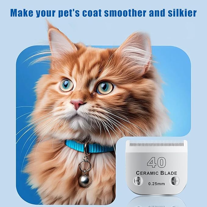 40# Detachable Pet Dog Grooming Clipper Ceramic Blade,Compatible with Andis Size 40 Cut Length 1/100"(0.25mm),Compatible with andis/wahl/Oster Dog Clippers 2PCS