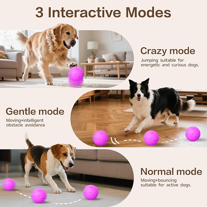 Interactive Dog Ball, Smart Interactive Dog Toys for Medium and Large Dogs, Automatic Moving, Bouncing, and Rotating Pet Balls with E-TPU Material, IP54 Waterproof Dog Toy to Keep Them Busy