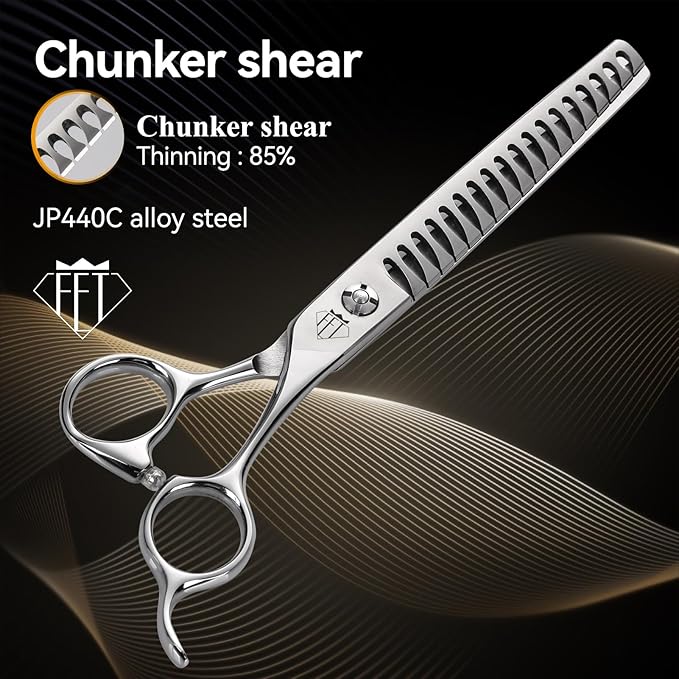 Dog Grooming Scissors: Professional Grooming Scissors for Pet High Precision CNC-Cut Blades, Silver (Chunker, 7")