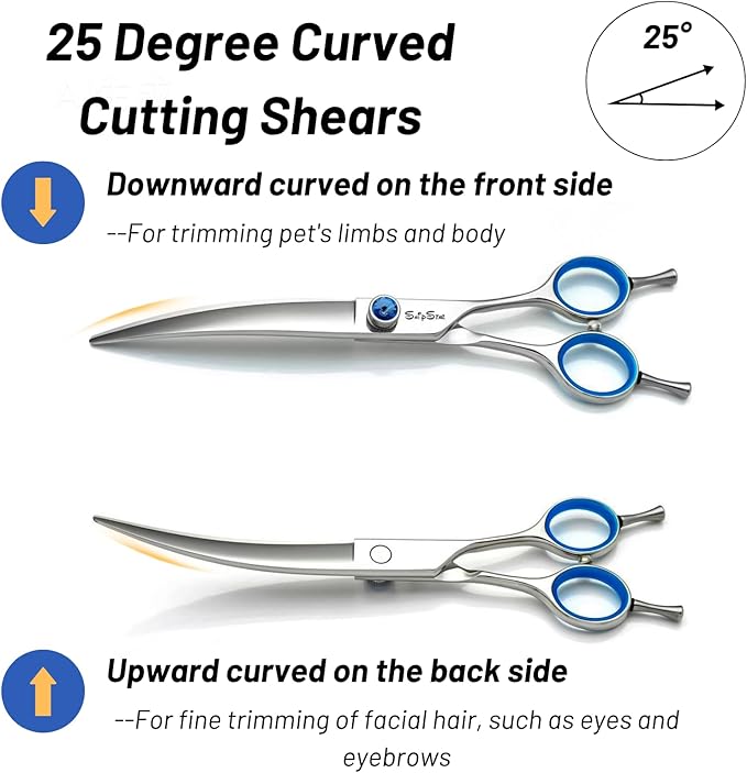 7.5inch 25° Curved Dog Grooming Scissors Professional, Japanese VG10 Stainless Steel Sharp, Comfortable Dog Scissors for Grooming Groomer, Ergonomic Handle, Pet Cutting Shears for Dogs Cats Face Paws