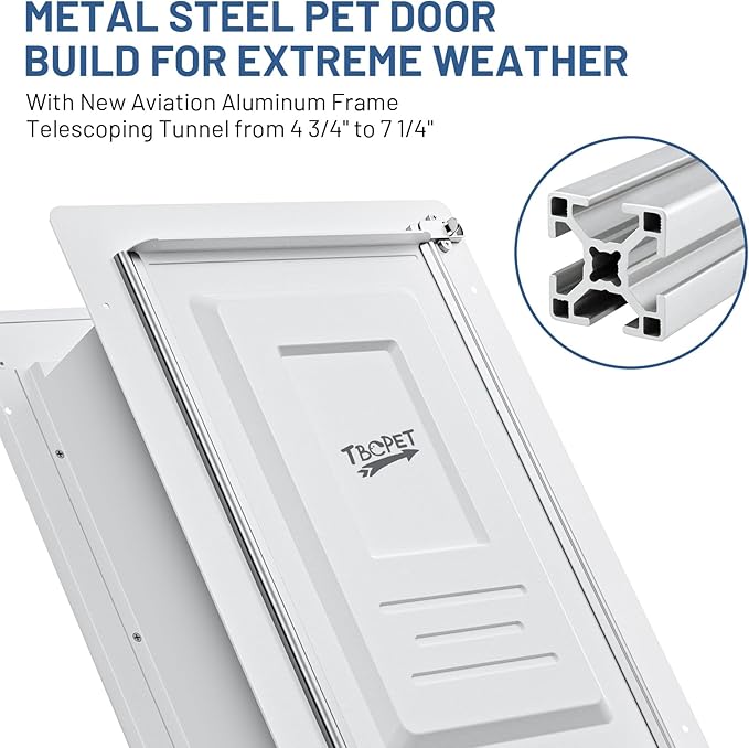 Pet Door for Wall - Steel Frame, Telescoping Tunnel & Double Silicone Flaps Dog Door, Cat Doors with Secure Lock (Cat Up to 10 lbs) - Small