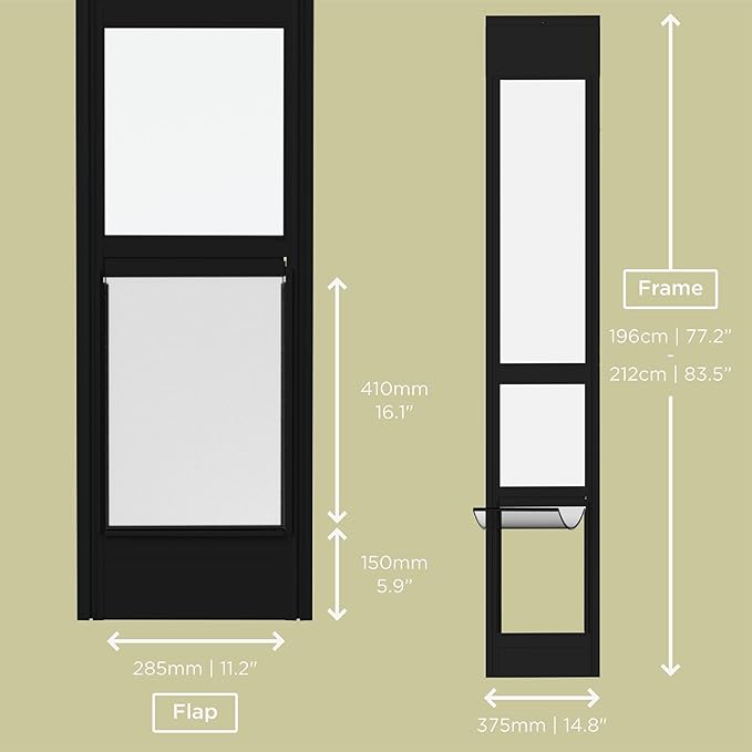 Hakuna Pets Black Glass Patio Pet Door for Sliding Doors, Large | Adjustable Height 77.2” – 83.5”, Damage-Free or Permanent Install, Locking Panel Included