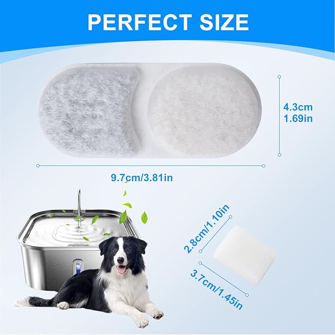 Dog Fountain Filter Replacement Compatible with MAILOFY 14L/3.7Gal Stainless Steel Dog Water Bowl, 4-Layer Filter System with Carbon & Sponges for Cat Water Fountain Filter Replacement 12PCS