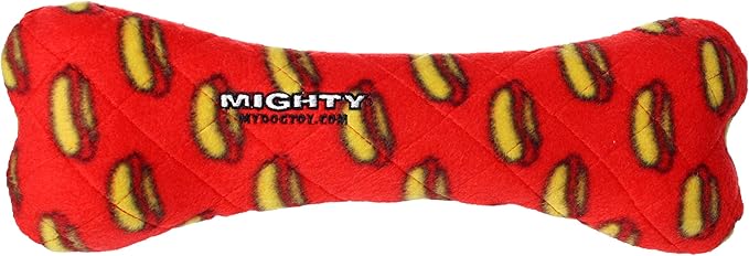 MIGHTY- NO Stuff Bone– Squeaky Plastic Core. 2-in-1 Toy. Made Durable, Strong & Tough. Interactive Play Dog Toy (Tug, Toss & Fetch). It Floats. (Red, Large 2 Pack)