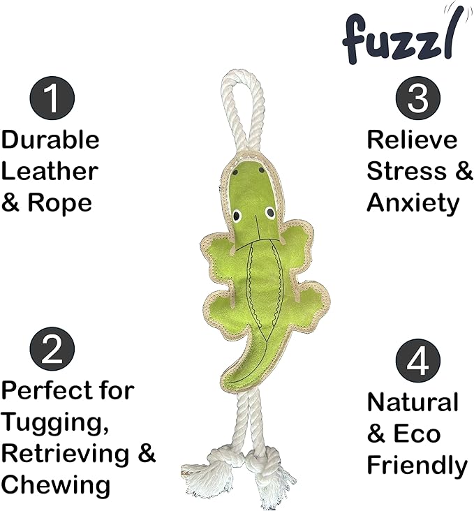 Eco Leather Crocodile Toy Natural and Tough Dog Toys - Long Lasting Chew Toys for Aggressive Chewers - Strong Dog Toy for Dogs and Puppy