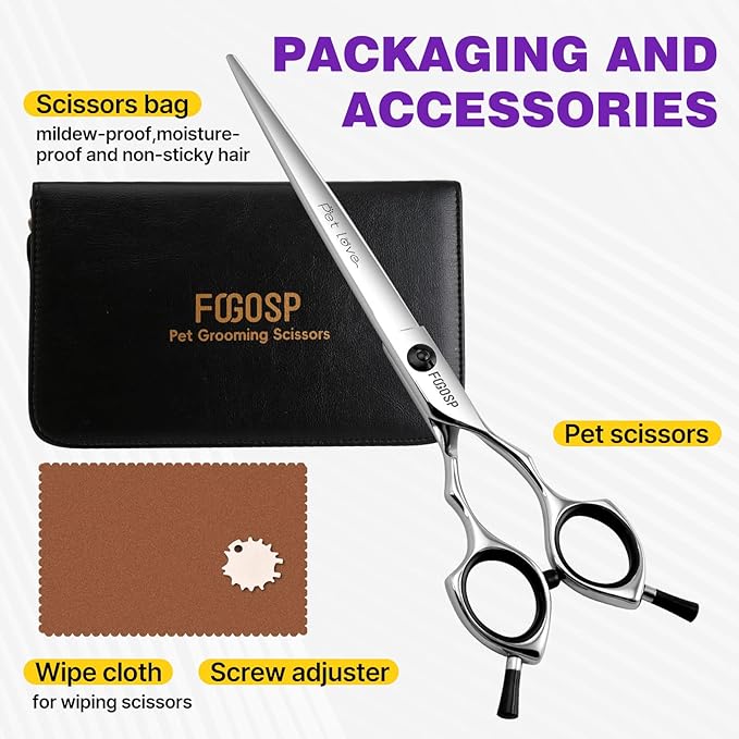 Straight Dog Grooming Scissors at Home 7 in Professional Dog Hair Scissor Japan 440C Trimming Dogs Pomeranian Pet Cat Shears Symmetric Handle Smooth Cutting Body Leg Hairs(7.0)