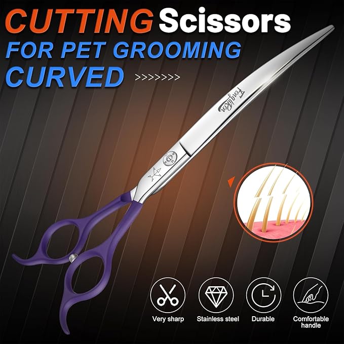 High-end Professional Dog Grooming Curved Scissors Pet Curved Shears 8 Inches Extremely Very Sharp Made Of Stainless Steel Alloy By Hand For Dog Cat Groomer