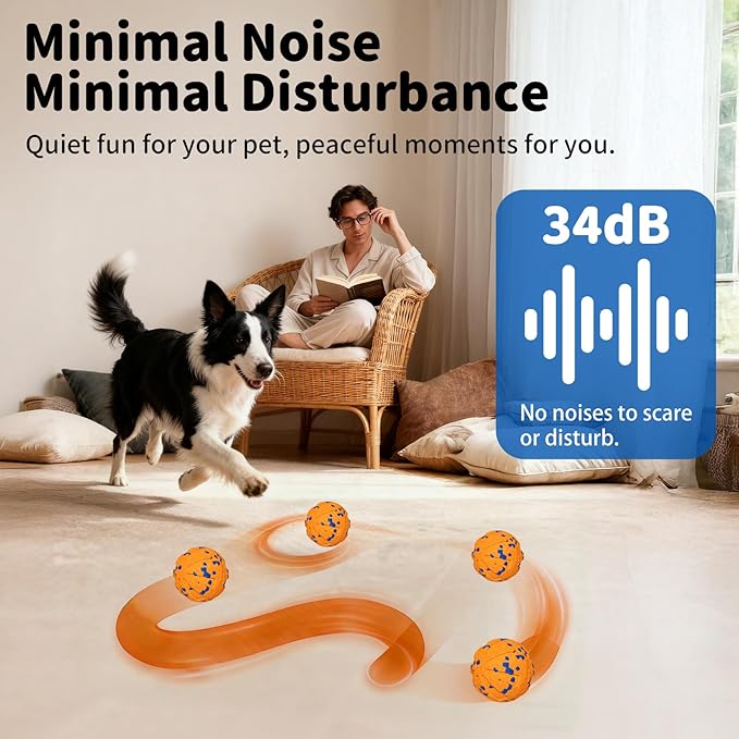 Interactive Dog Toys Ball, Moving Dog Toys to Keep Them Busy, Automatic Self Rolling & Bouncing, Soft E-TPU Material IPX7 Waterproof, Enrichment for Small Medium Large Breeds, Orange