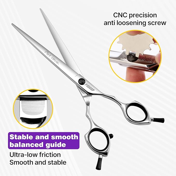 Dog Grooming Scissors Kit 7 in Professional Curved Thinning Straight Chunkers Shears for Grooming Dogs Cat Pet at Home Japanese 440C Stainless Steel(7.0'',Kit)