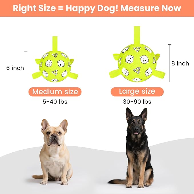 Dog Soccer Ball, Durable Dog Soccer Ball with Straps, Water Fetch Toys, Dog Toys Outdoor, Fun Puppy Birthday Gift for Small & Medium Dogs, 6 Inch