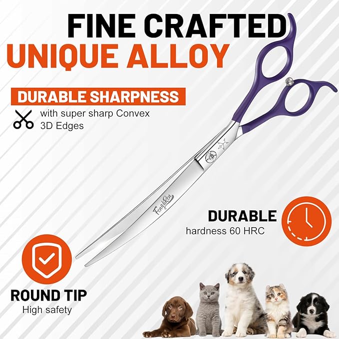 High-end Professional Dog Grooming Curved Scissors Pet Curved Shears 8 Inches Extremely Very Sharp Made Of Stainless Steel Alloy By Hand For Dog Cat Groomer