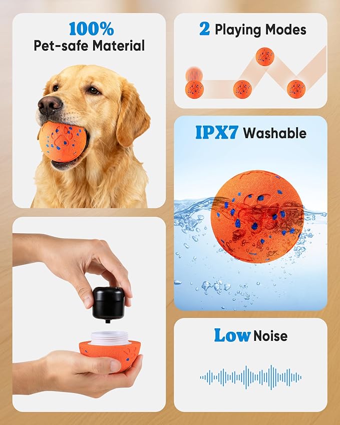 Smart Interactive Dog Toy, Automatic Moving Rotating, Bouncing Chew Toys, E-TPU Material, IPX7 Waterproof Active Rolling Ball Dog Toys for Medium Large Dog, Keeps them Busy and Entertained (Orange)