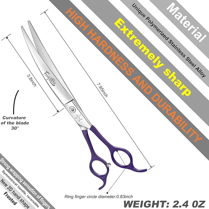 High-end Professional Dog Grooming Curved Scissors Pet Curved Shears 7.5 Inches Extremely Very Sharp Made Of Stainless Steel Alloy By Hand For Dog Cat Groomer
