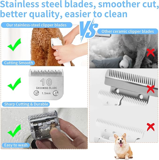 Size 10 Detachable Dog Grooming Blades, Compatible with Andis, Oster A5, Wahl KM10 Series Clippers, Cut Length 1.5mm, Silver (10#1.5mm, 1 Packs)