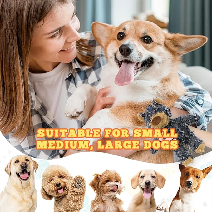 Dog Toys for Aggressive Chewers,Indestructible Robust Bear Toy, Durable Squeaky Toys for Heavy Chewers, Interactive Dog Toy Unbreakable Stuffed Plush for Small, Medium Sized Dogs (Brown, Small)