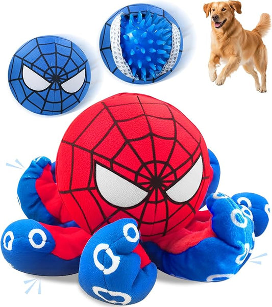 JoySolar 3 in 1 Tear Apart Squeaky Dog Toy - Spider Stuffed Rip and Reveal Dog Toy, Plush Interactive Pet Toy with Spikey Ball Inside for Small Medium Pets to Keep Them Busy