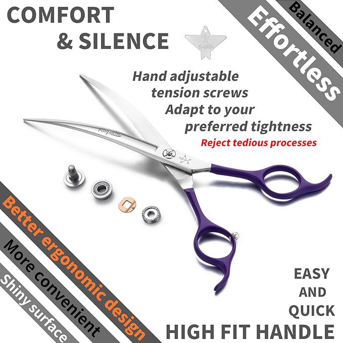 High-end Professional Dog Grooming Curved Scissors Pet Curved Shears 7.5 Inches Extremely Very Sharp Made Of Stainless Steel Alloy By Hand For Dog Cat Groomer
