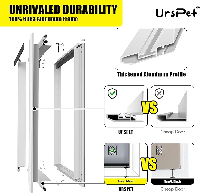 Aluminum Large Dog Door for Exterior Doors, Cutout Size 12.2''W x 18''H, Heavy Duty for Extreme Weather, Energy-Saving, Easy to Assemble, Dog Door for Dogs Up to 100 lbs, Lockable Sliver (L)