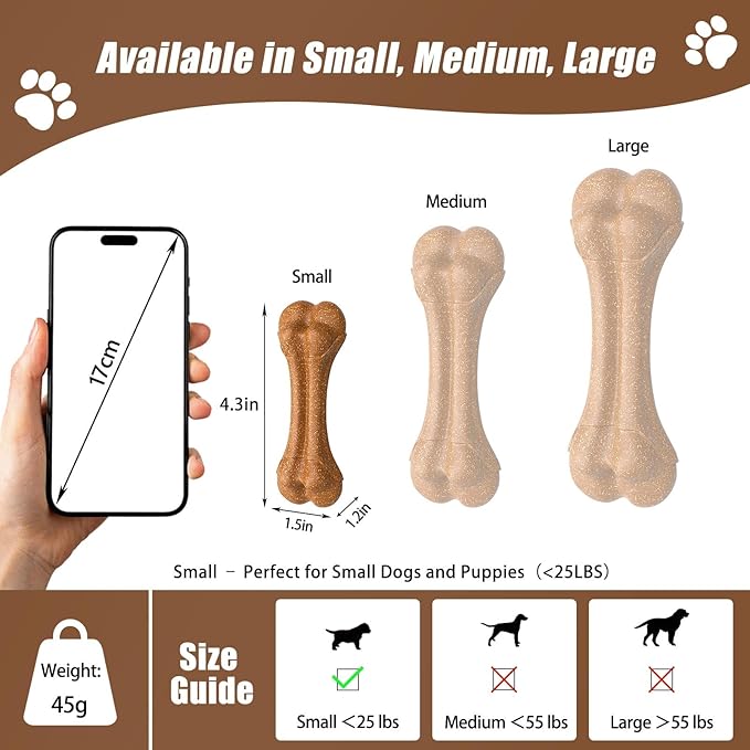 SCHITEC Dog Bone Chew Toy for Small Dogs & Puppies, Beef Flavor Teething Toy, Durable Dog Toy for Aggressive Chewers, Teeth Cleaning, 1Pc