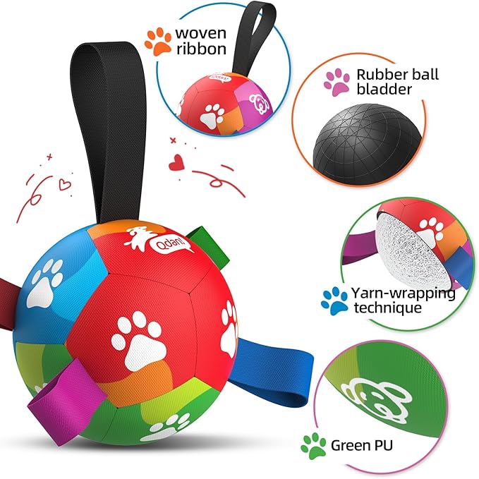 QDAN Dog Toys for Small Dogs, Puppy Toys, Dog Soccer Ball with Straps, Balls for Dogs Toys, Dogs Birthday Gift (5 Inch)