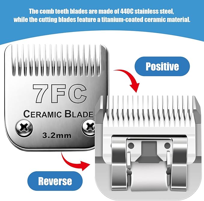 Dog Grooming Replacement Blades Compatible with Andis Dog Clipper, Dog Clipper Blades Compatible with Oster A5,Wahl KM-10 Series Dog Clipper,7FC Blades (3.2mm)