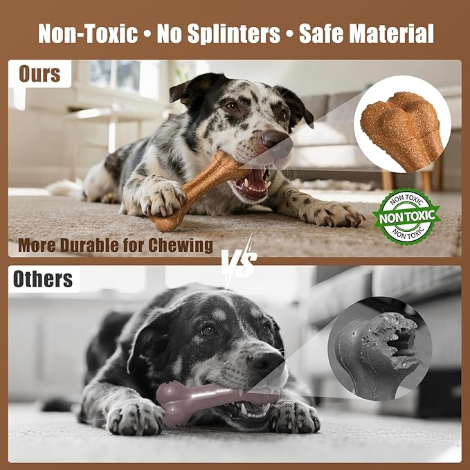 SCHITEC Dog Bone Chew Toys for Small Dogs & Puppies, Beef Flavor Teething Toy, Durable Dog Toys for Aggressive Chewers, Teeth Cleaning, 2Pcs