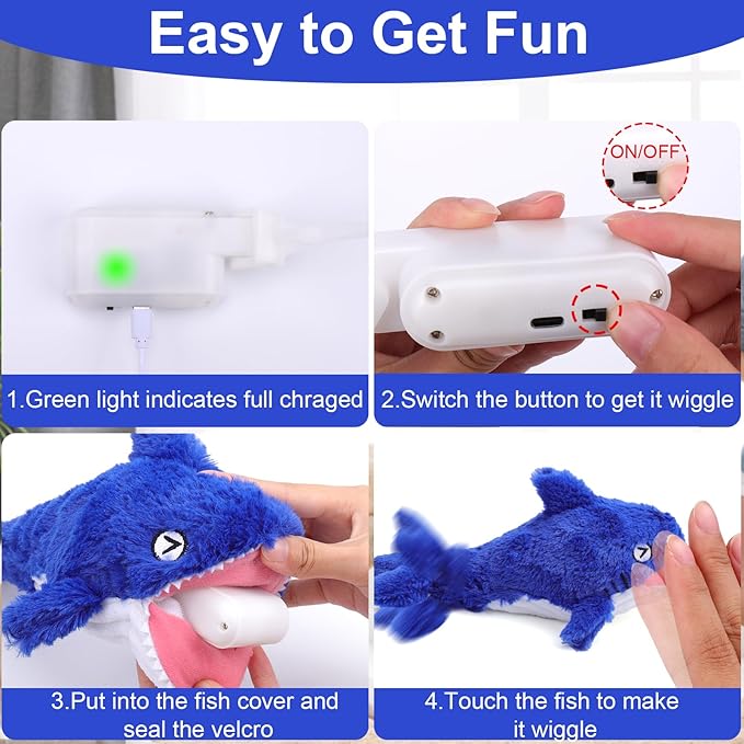 Mity rain 2 in 1 Interactive Dog Toys, Shark Dog Toy to Keep Them Busy, Plush Squeaky Dog Toy, Rechargeable Wiggly Fish for Small Medium Large Dogs, Moving Dog Toys for Indoor&Outdoor