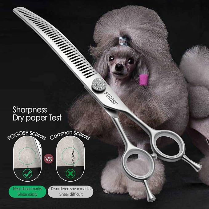 7.0'' Curved Chunkers Shears for Dog Grooming Professional Magic Grooming Scissors with Big Artificial Diamonds 30 Teeth for Large Dogs(7.0 in, Curved Chunkers)