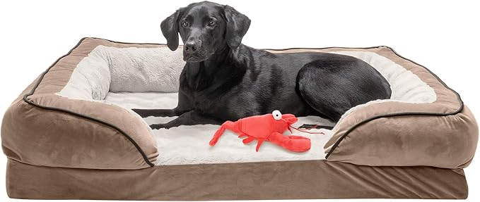 FurHaven Cooling Gel Dog Bed & goDog Toy - Squeaky Moving Plush Lobster for Large Dogs - Plush & Velvet Waves Perfect Comfort Sofa - Brownstone, Jumbo/XL